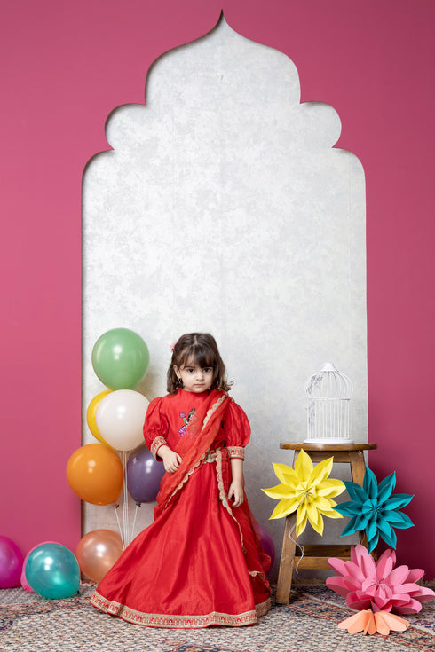 MAA LAKSHMI MOTIF RED LEHENGA SET